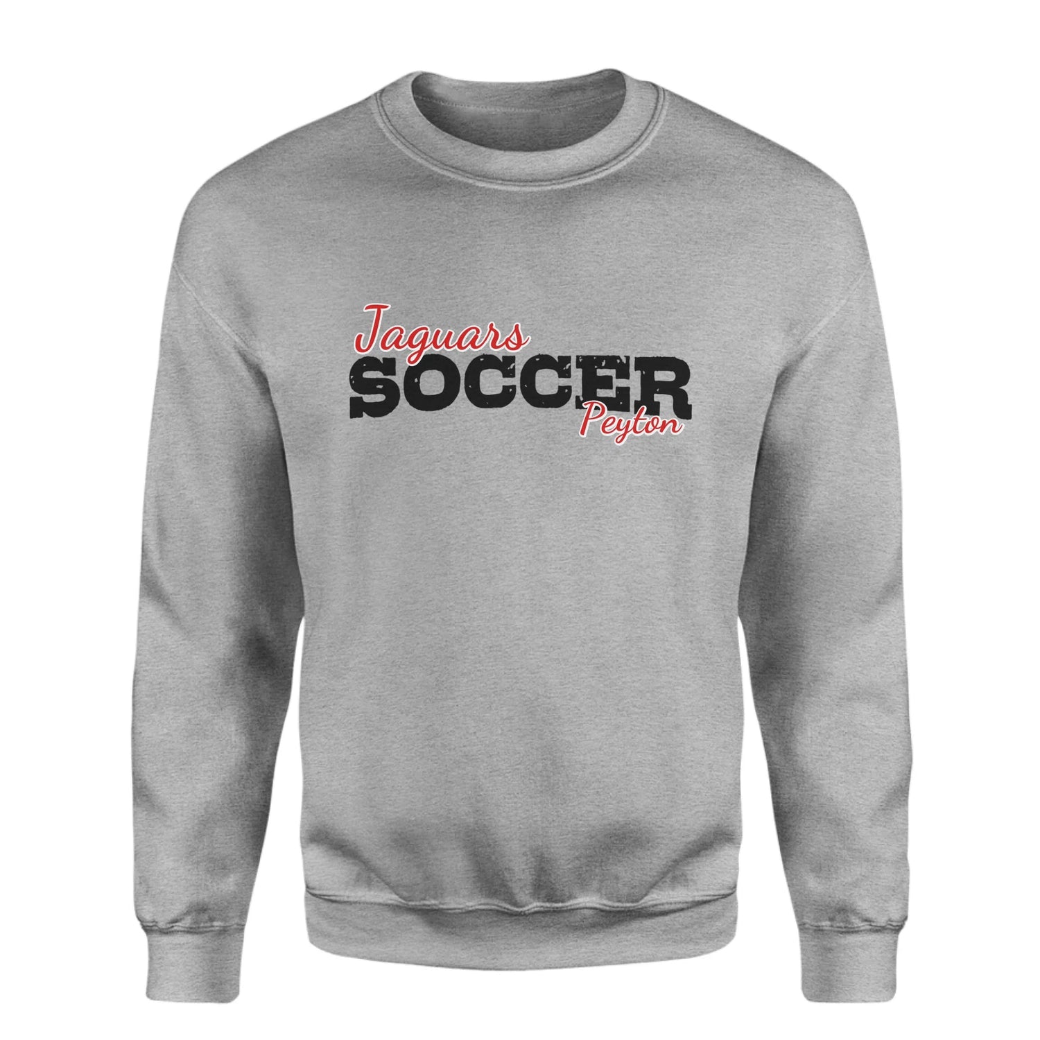 Custom Soccer Mascot and Soccer Player Name on a Sweatshirt with a Black Graphic