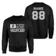Soccer Dad Horizontal Flag With Soccer Player Name on a Sweatshirt with a White Graphic