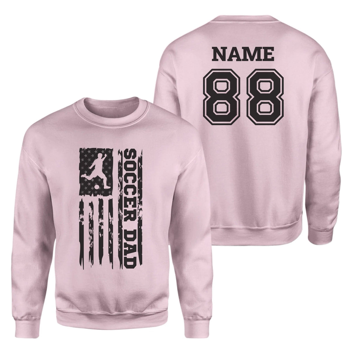 Soccer Dad Vertical Flag With Soccer Player Name on a Sweatshirt with a Black Graphic