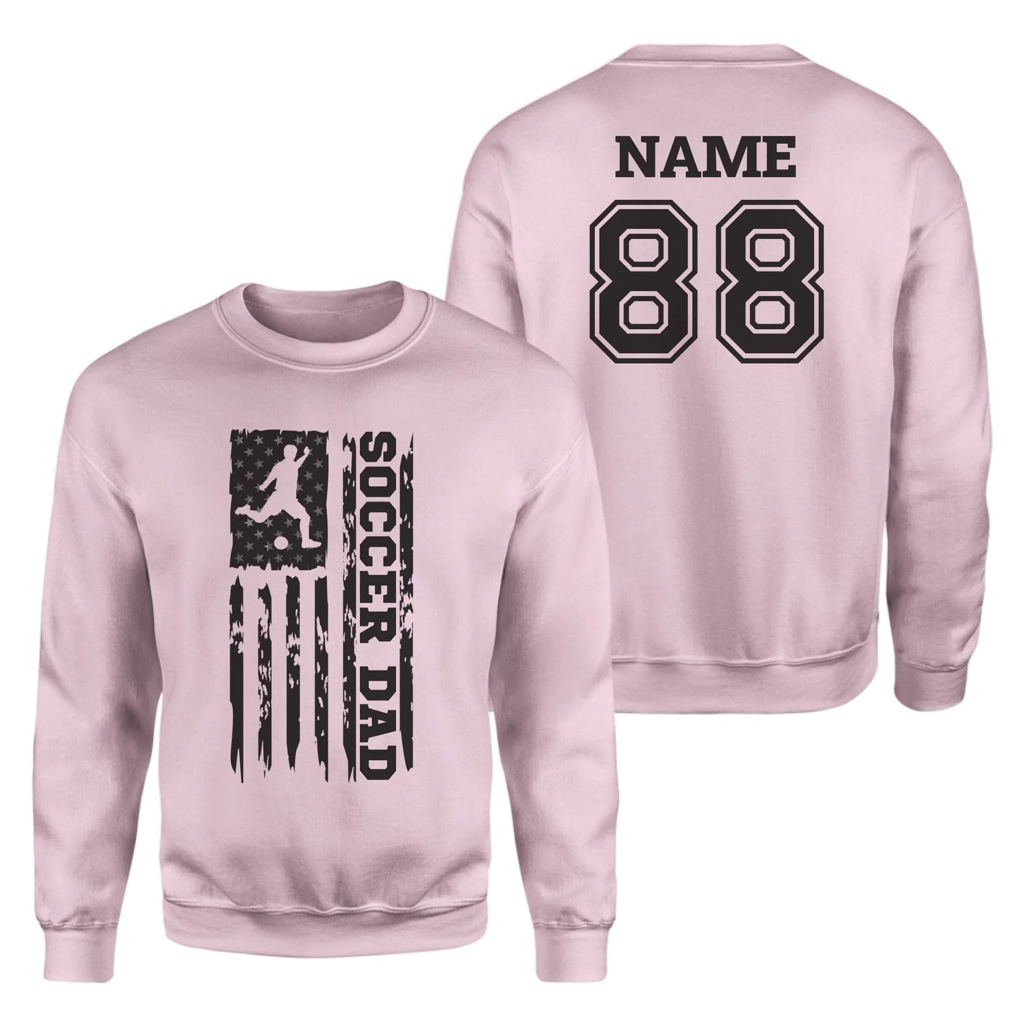Soccer Dad Vertical Flag With Soccer Player Name on a Sweatshirt with a Black Graphic