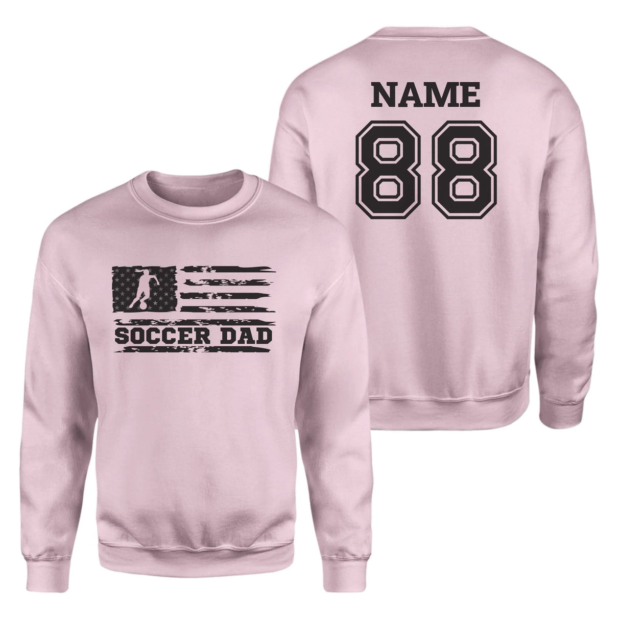 Soccer Dad Horizontal Flag With Soccer Player Name on a Sweatshirt with a Black Graphic