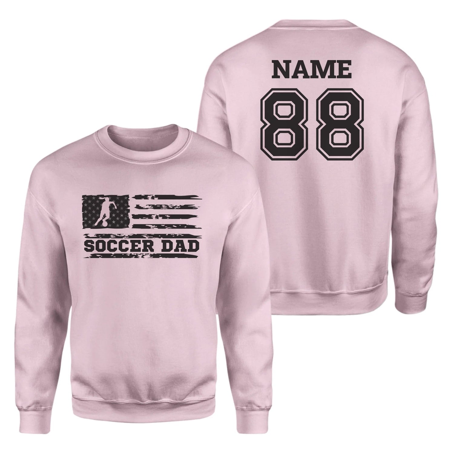 Soccer Dad Horizontal Flag With Soccer Player Name on a Sweatshirt with a Black Graphic