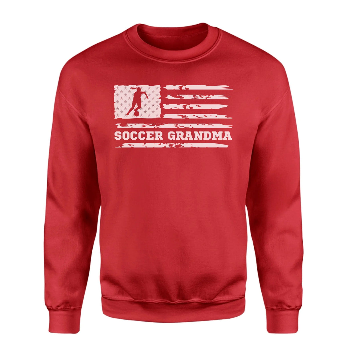 Soccer Grandma Horizontal Flag on a Sweatshirt with a White Graphic