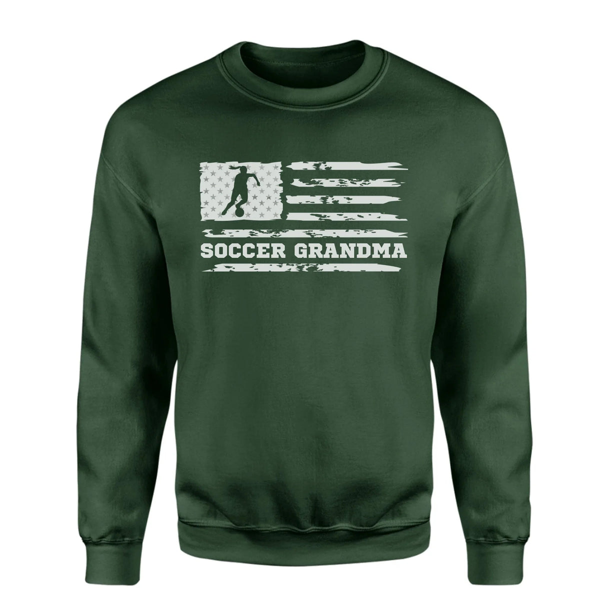 Soccer Grandma Horizontal Flag on a Sweatshirt with a White Graphic