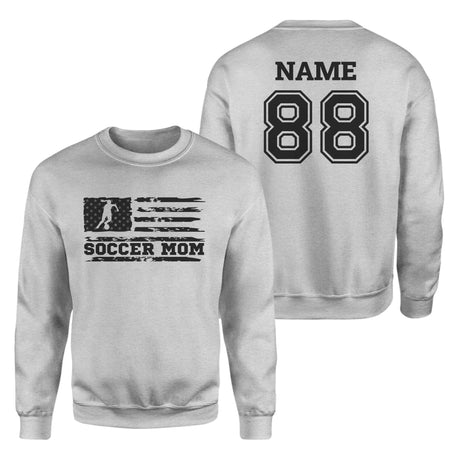 Soccer Mom Horizontal Flag With Soccer Player Name on a Sweatshirt with a Black Graphic