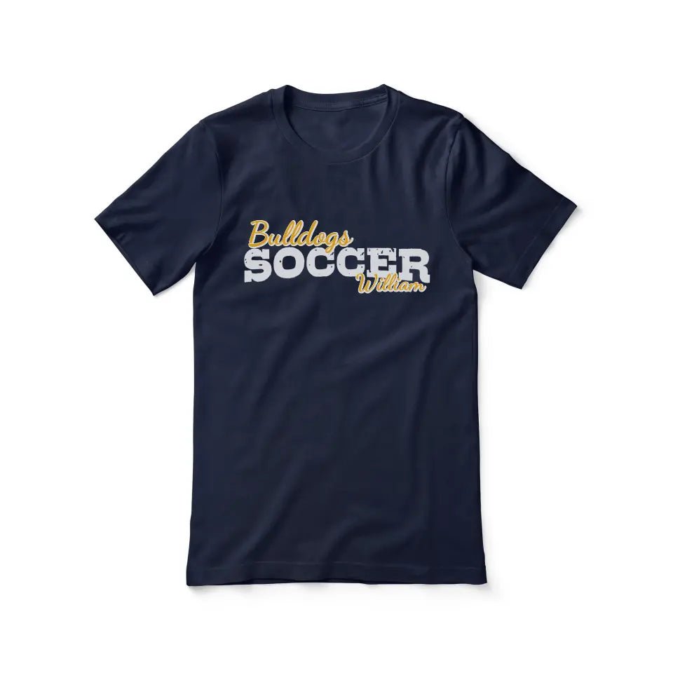 Custom Soccer Mascot and Soccer Player Name on a Unisex T-Shirt with a White Graphic