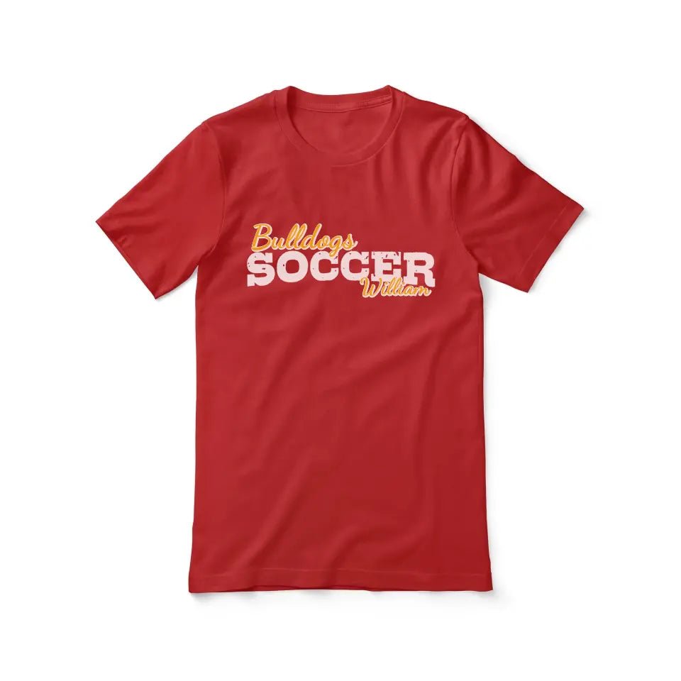Custom Soccer Mascot and Soccer Player Name on a Unisex T-Shirt with a White Graphic