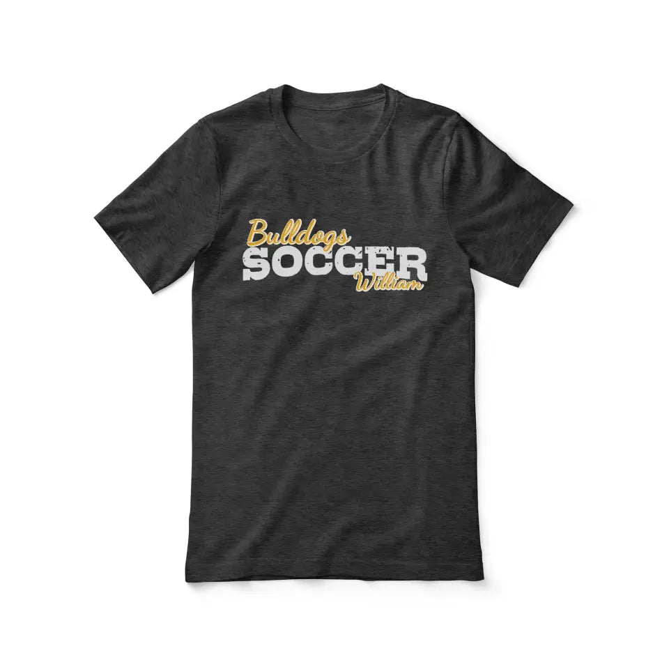 Custom Soccer Mascot and Soccer Player Name on a Unisex T-Shirt with a White Graphic