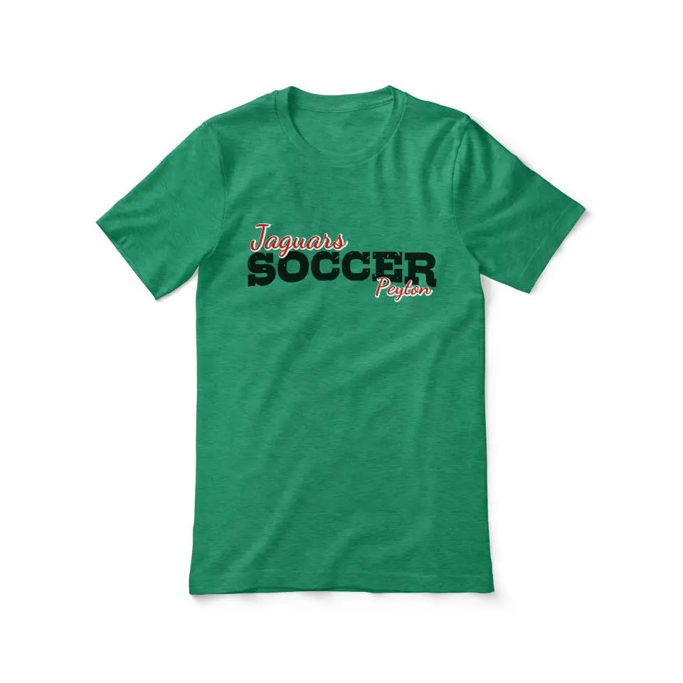 Custom Soccer Mascot and Soccer Player Name on a Unisex T-Shirt with a Black Graphic