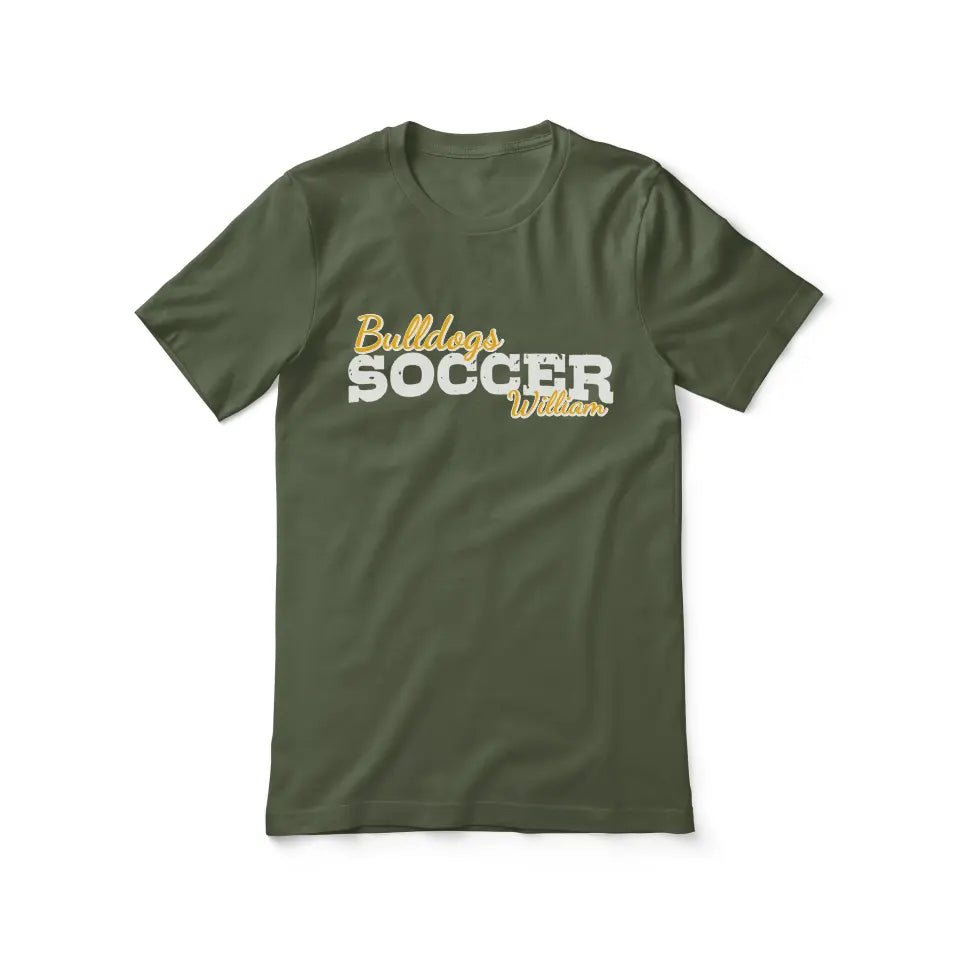 Custom Soccer Mascot and Soccer Player Name on a Unisex T-Shirt with a White Graphic