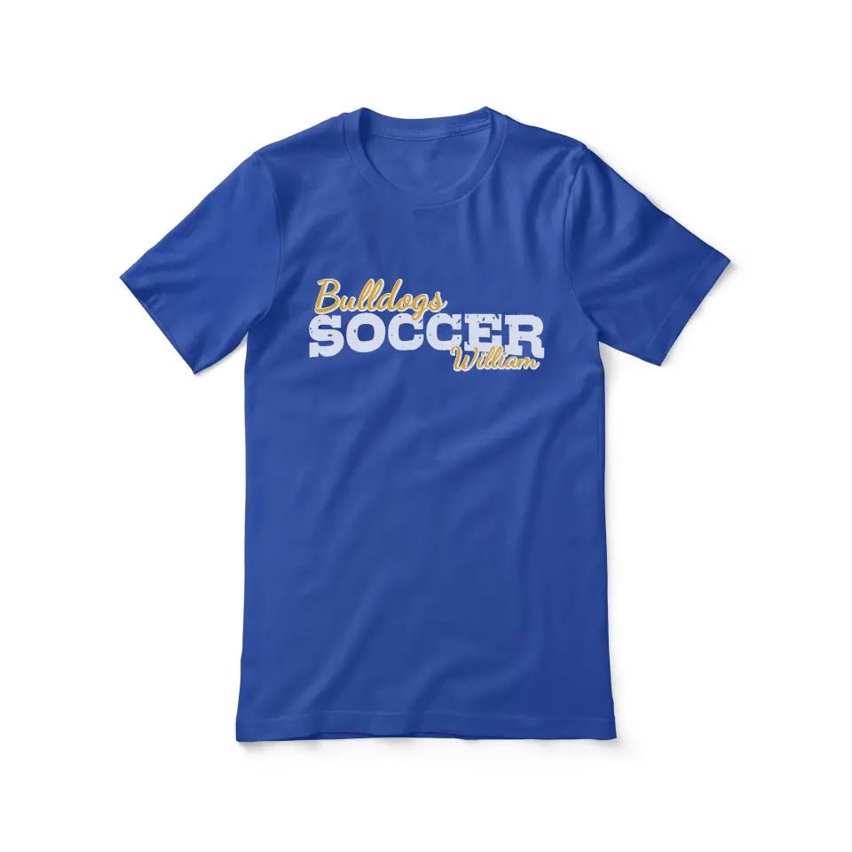 Custom Soccer Mascot and Soccer Player Name on a Unisex T-Shirt with a White Graphic