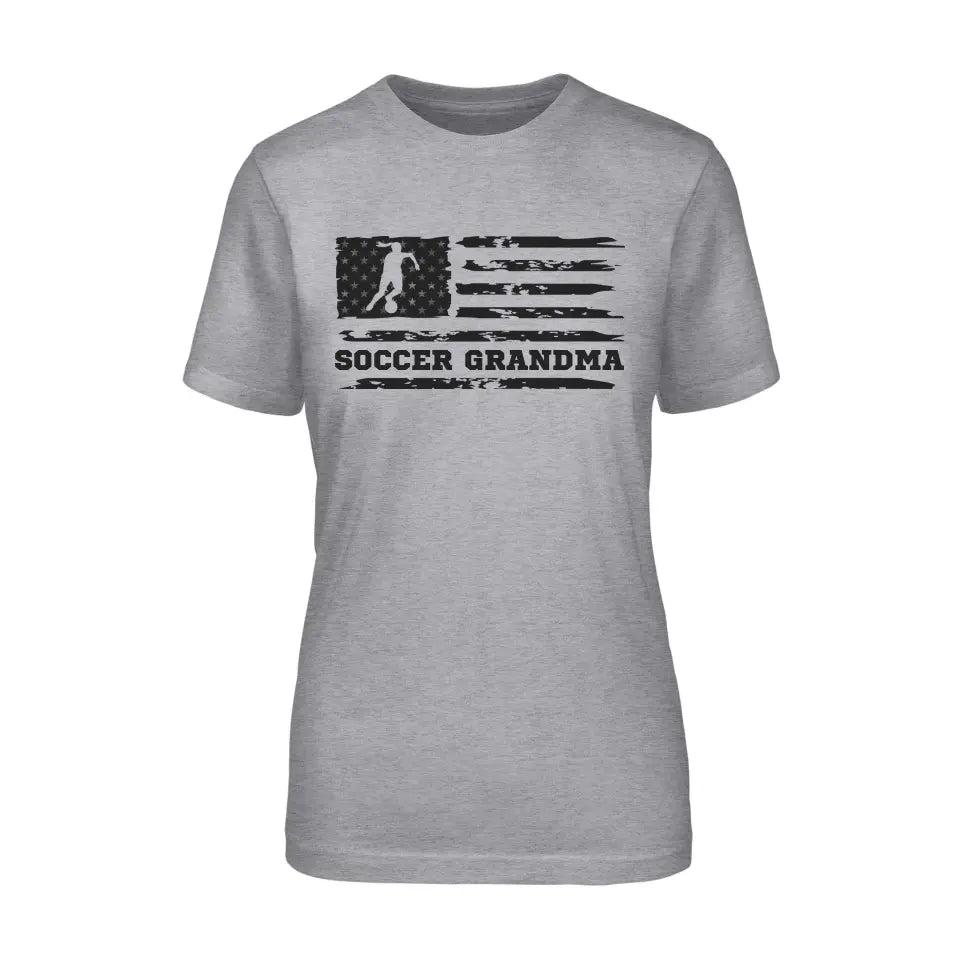 Soccer Grandma Horizontal Flag on a Unisex T-Shirt with a Black Graphic