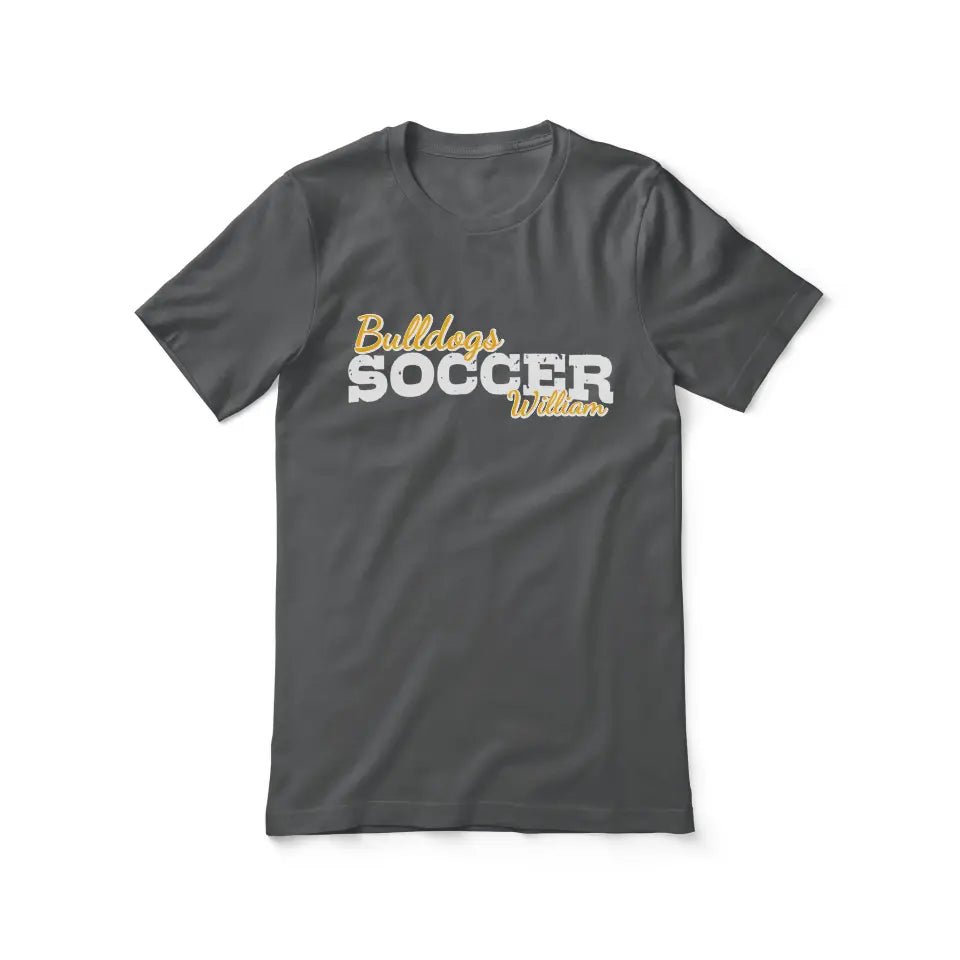 Custom Soccer Mascot and Soccer Player Name on a Unisex T-Shirt with a White Graphic