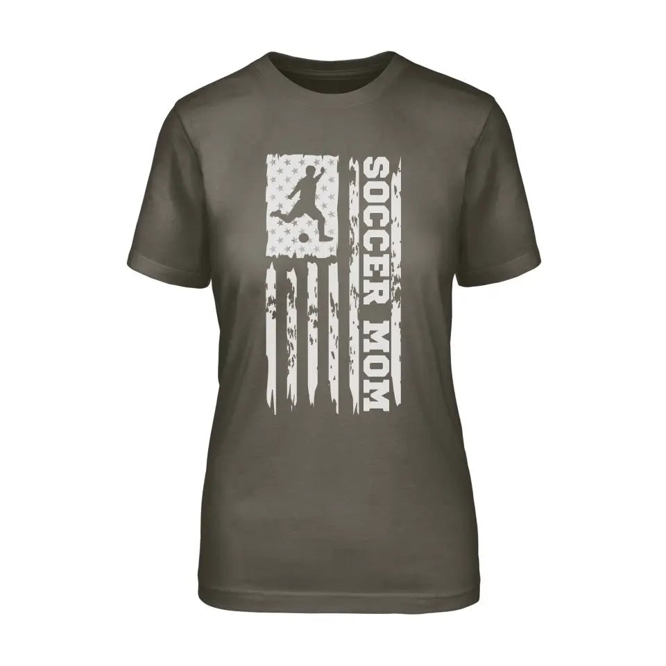 Soccer Mom Vertical Flag on a Unisex T-Shirt with a White Graphic