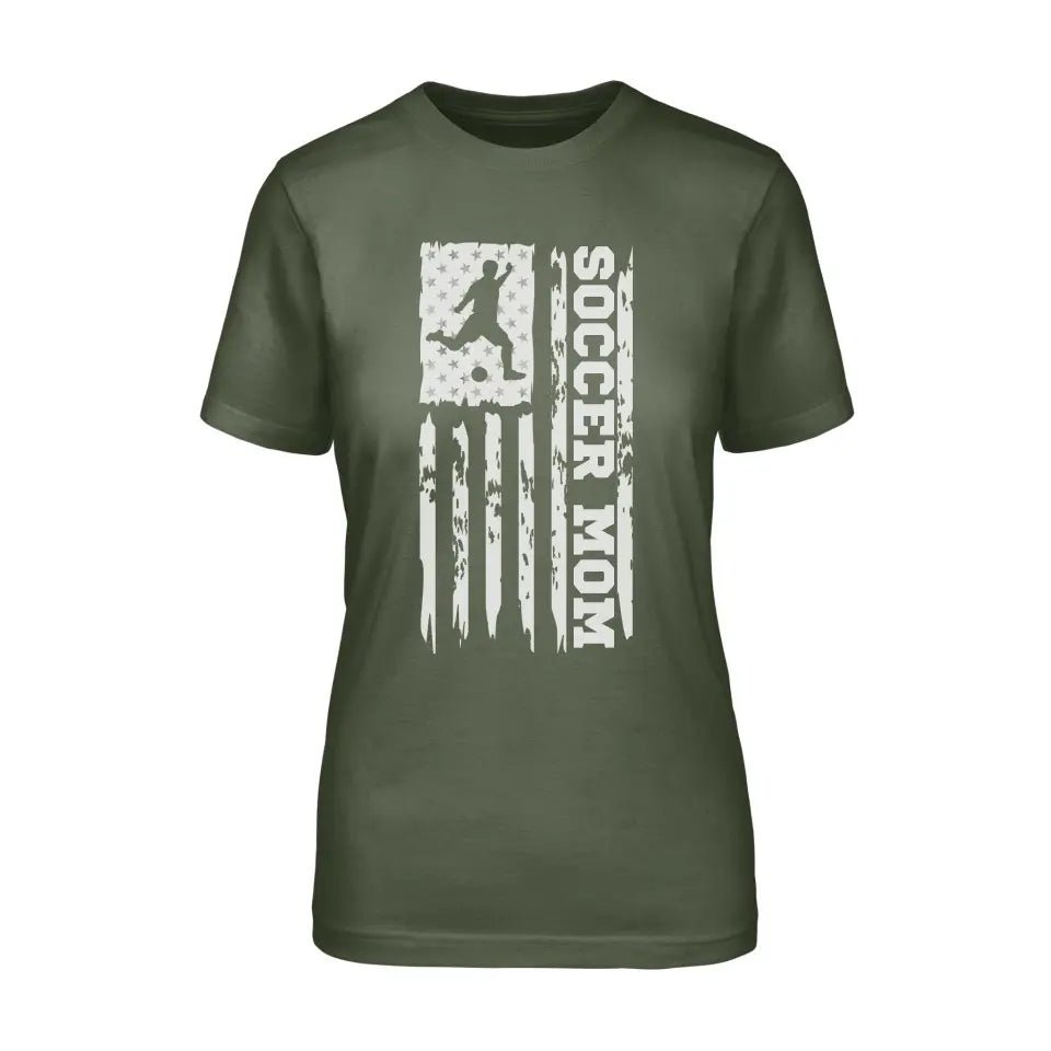 Soccer Mom Vertical Flag on a Unisex T-Shirt with a White Graphic