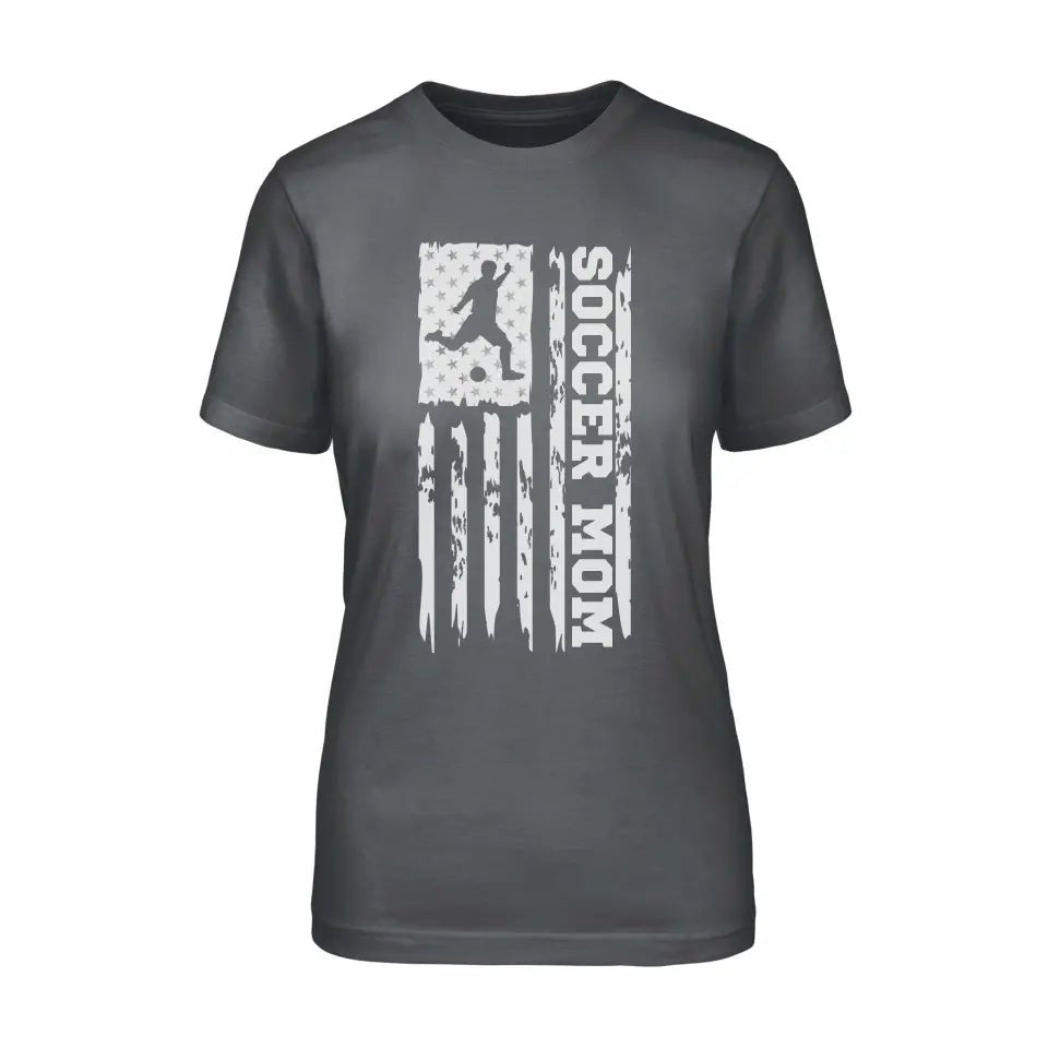 Soccer Mom Vertical Flag on a Unisex T-Shirt with a White Graphic