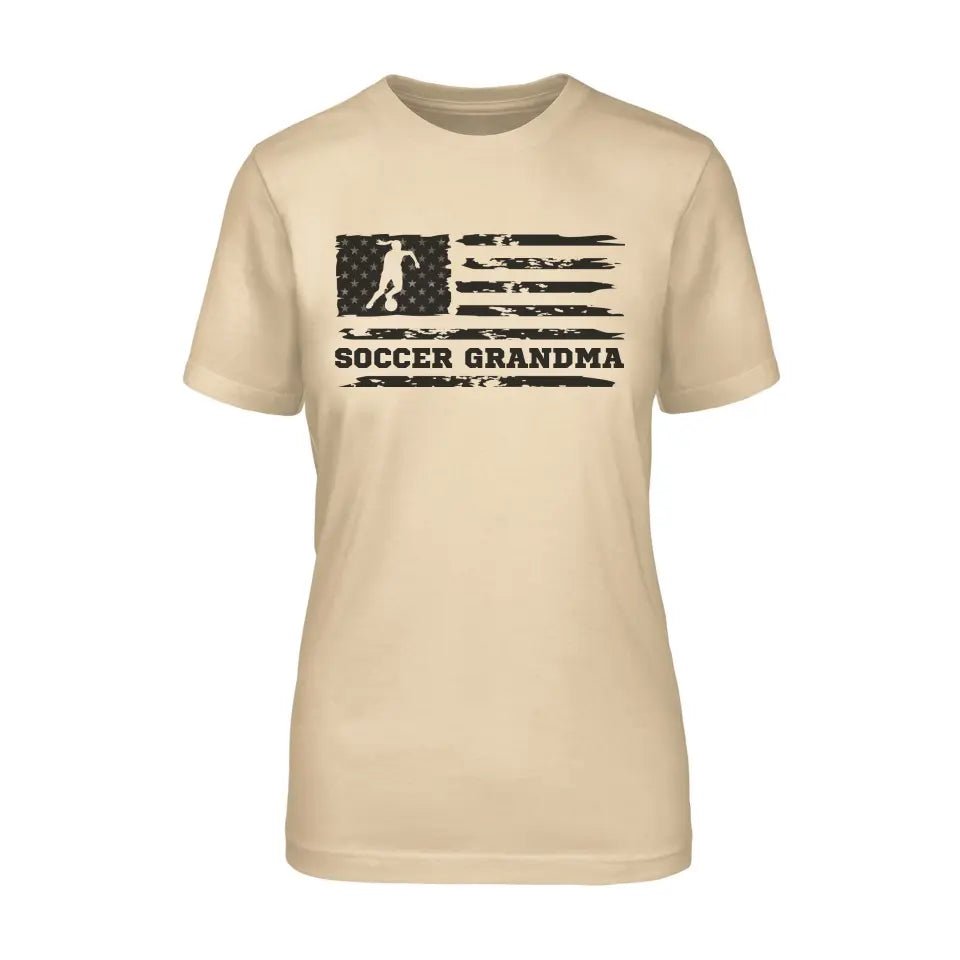 Soccer Grandma Horizontal Flag on a Unisex T-Shirt with a Black Graphic