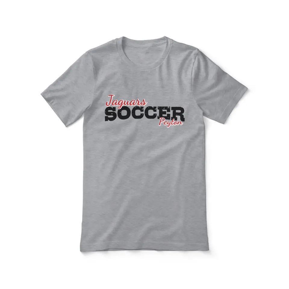 Custom Soccer Mascot and Soccer Player Name on a Unisex T-Shirt with a Black Graphic