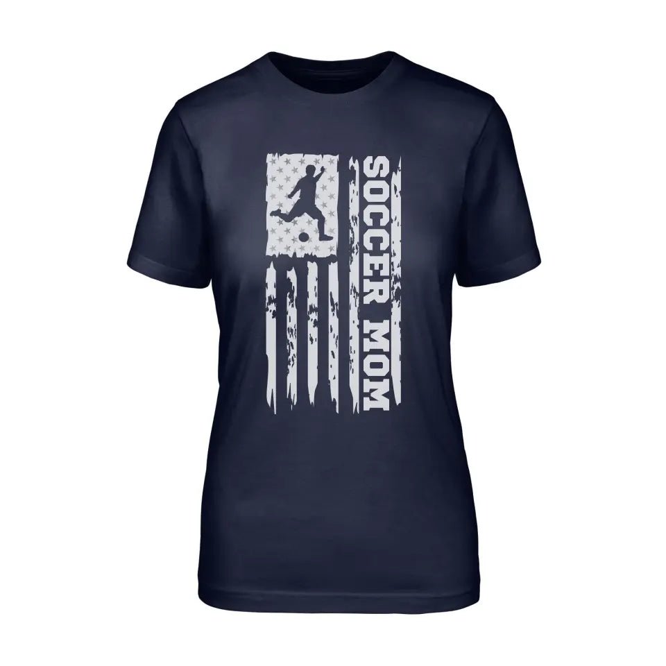 Soccer Mom Vertical Flag on a Unisex T-Shirt with a White Graphic