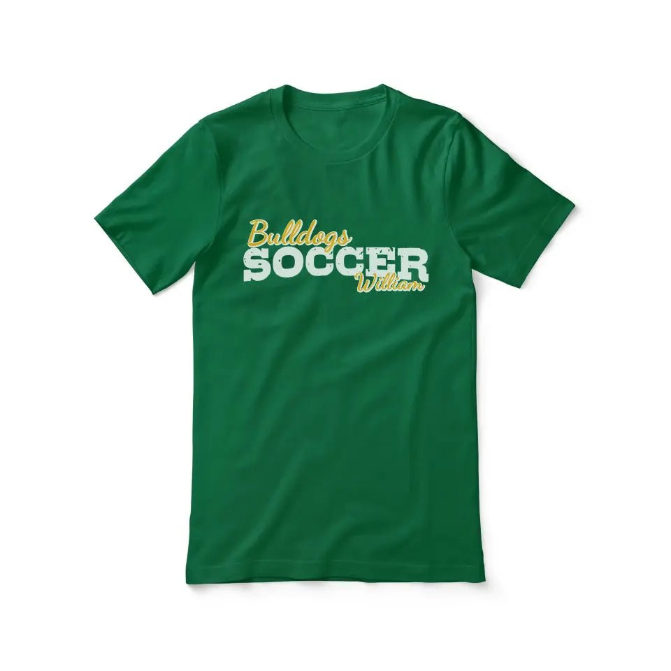 Custom Soccer Mascot and Soccer Player Name on a Unisex T-Shirt with a White Graphic