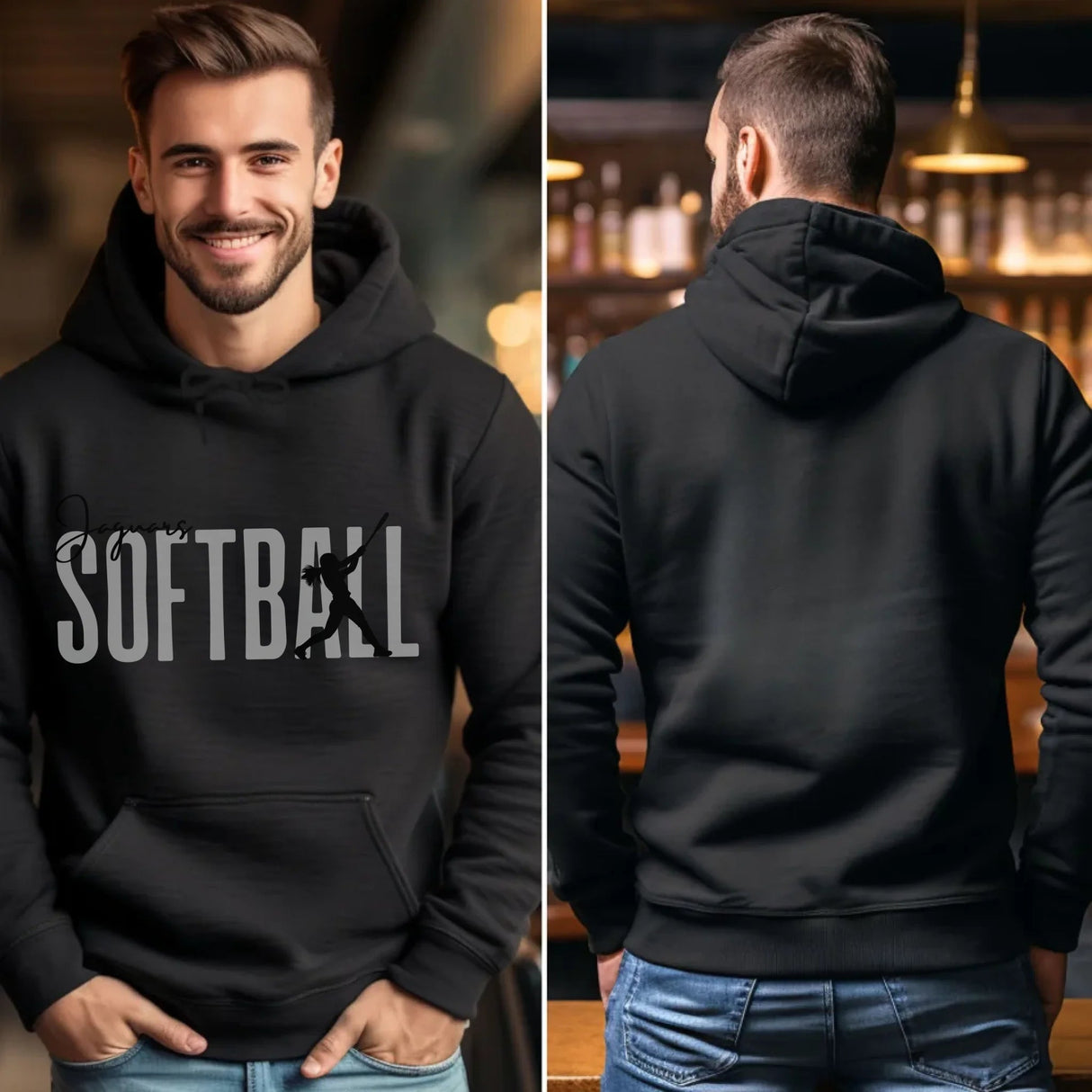 Personalized Softball on a Hoodie With Modern Bold Designs and Softball Player Name on Sleeve on a Hoodie