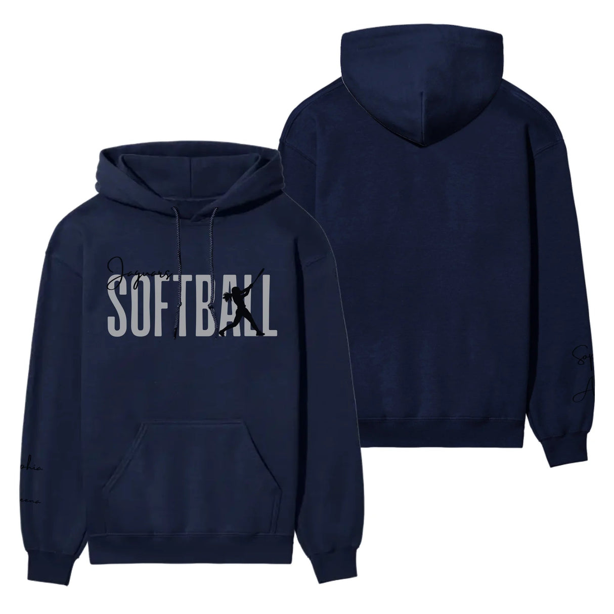 Personalized Softball on a Hoodie With Modern Bold Designs and Softball Player Name on Sleeve on a Hoodie