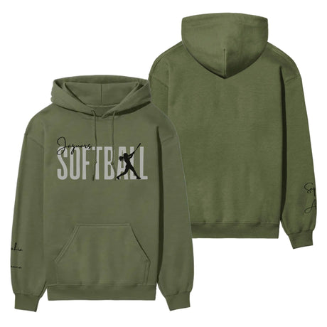 Personalized Softball on a Hoodie With Modern Bold Designs and Softball Player Name on Sleeve on a Hoodie
