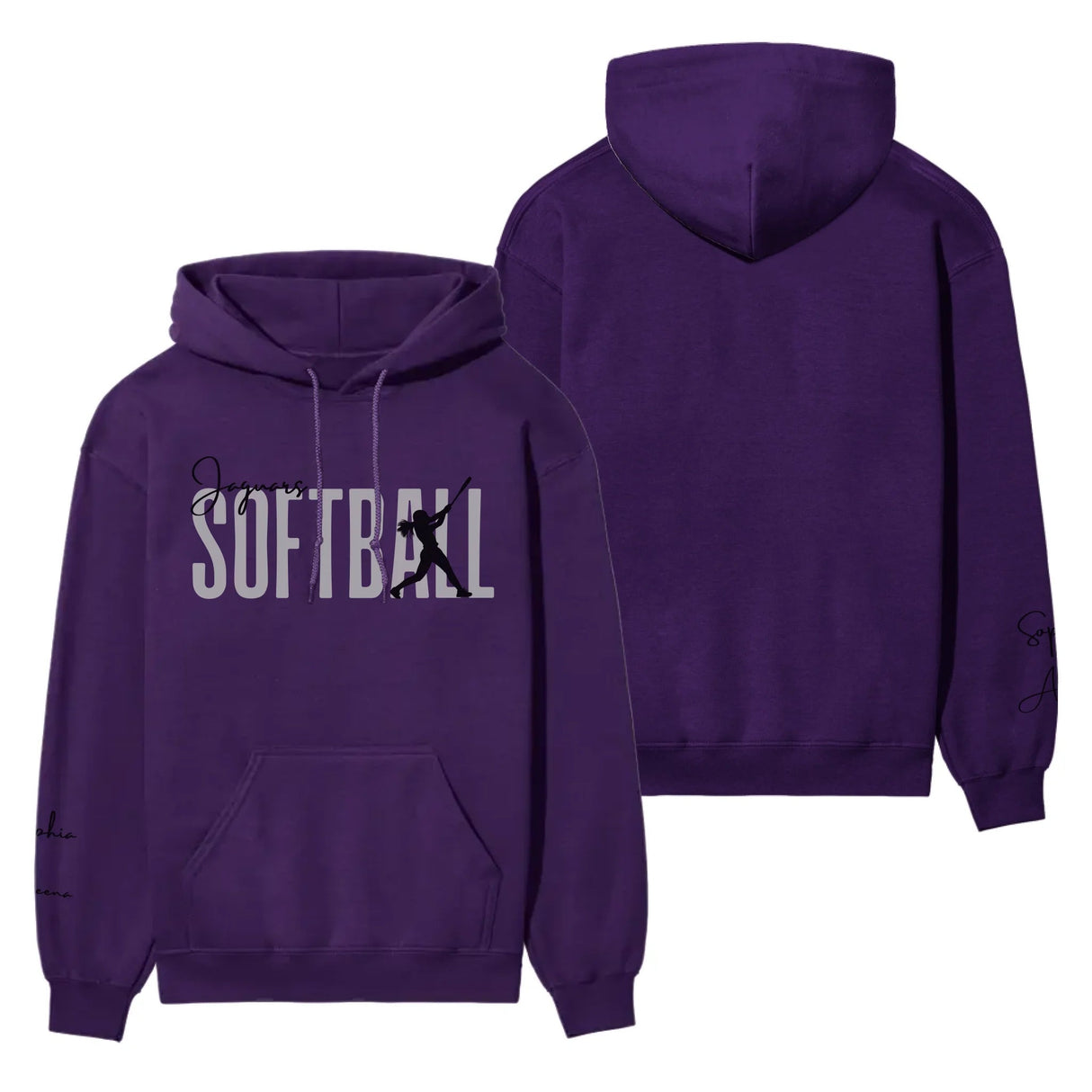 Personalized Softball on a Hoodie With Modern Bold Designs and Softball Player Name on Sleeve on a Hoodie