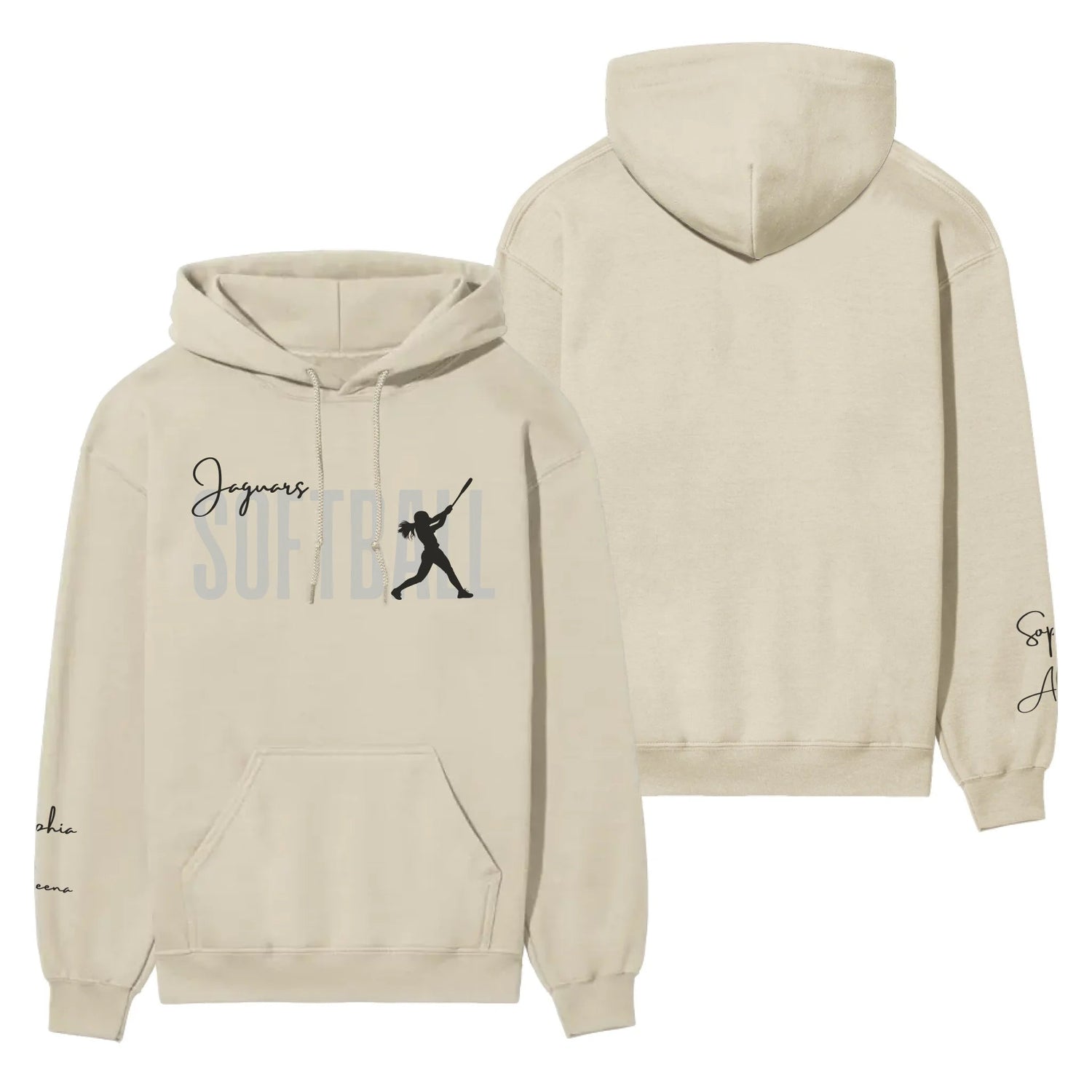 Personalized Softball on a Hoodie With Modern Bold Designs and Softball Player Name on Sleeve on a Hoodie