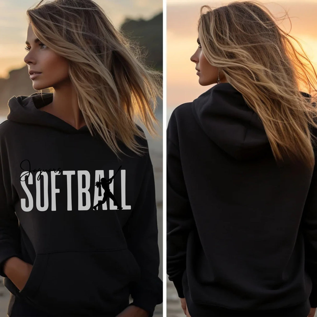 Personalized Softball on a Hoodie With Modern Bold Designs and Softball Player Name on Sleeve on a Hoodie