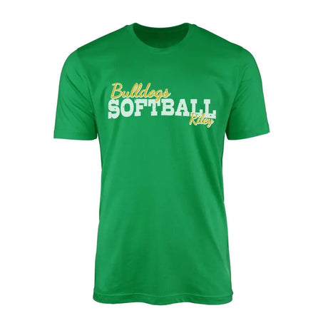 Custom Softball Mascot and Softball Player Name on a Men's T-Shirt with a White Graphic