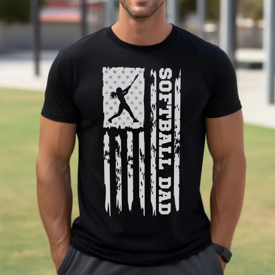 Softball Dad Vertical Flag on a Men's T-Shirt with a White Graphic