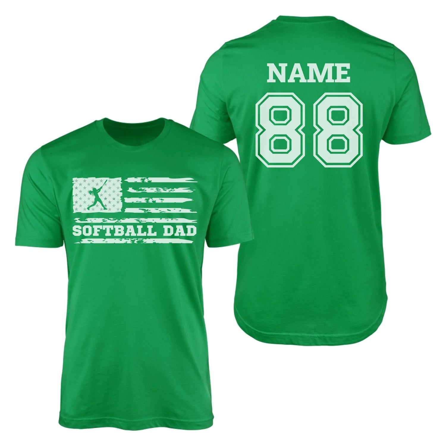 Softball Dad Horizontal Flag With Softball Player Name on a Men's T-Shirt with a White Graphic