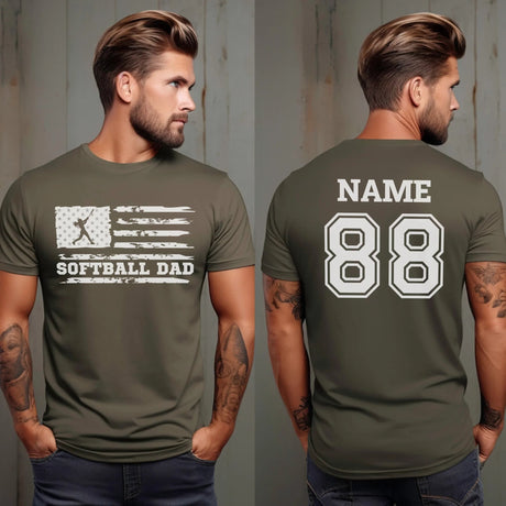 Softball Dad Horizontal Flag With Softball Player Name on a Men's T-Shirt with a White Graphic