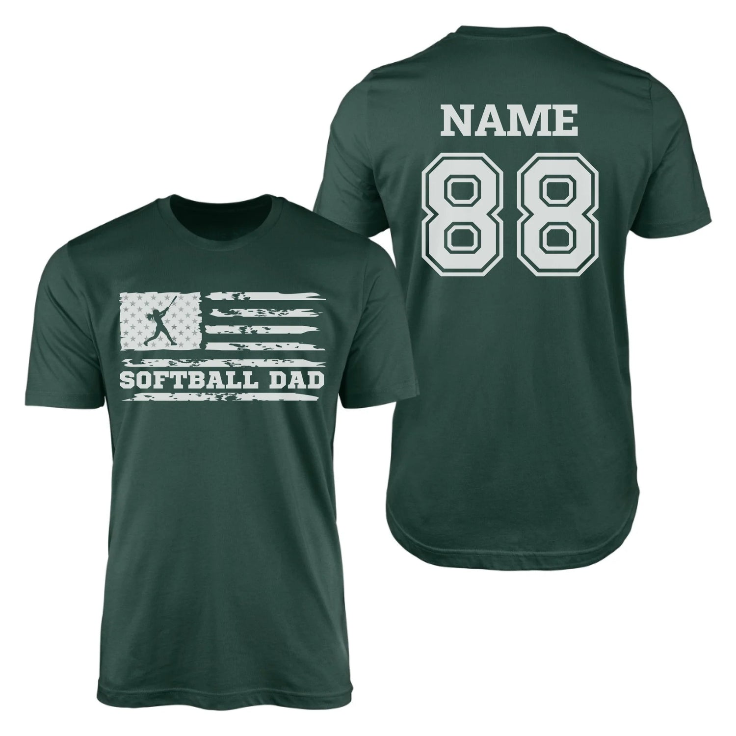 Softball Dad Horizontal Flag With Softball Player Name on a Men's T-Shirt with a White Graphic