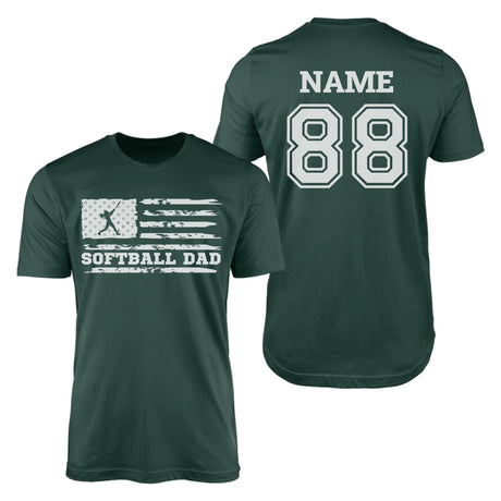 Softball Dad Horizontal Flag With Softball Player Name on a Men's T-Shirt with a White Graphic