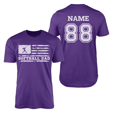Softball Dad Horizontal Flag With Softball Player Name on a Men's T-Shirt with a White Graphic