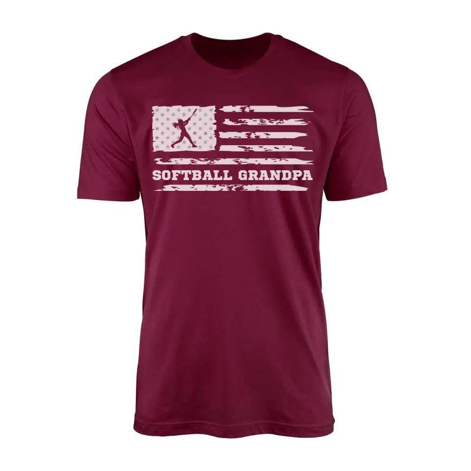 Softball Grandpa Horizontal Flag on a Men's T-Shirt with a White Graphic
