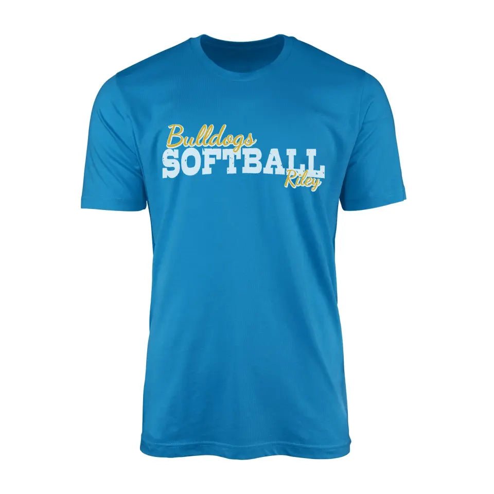 Custom Softball Mascot and Softball Player Name on a Men's T-Shirt with a White Graphic