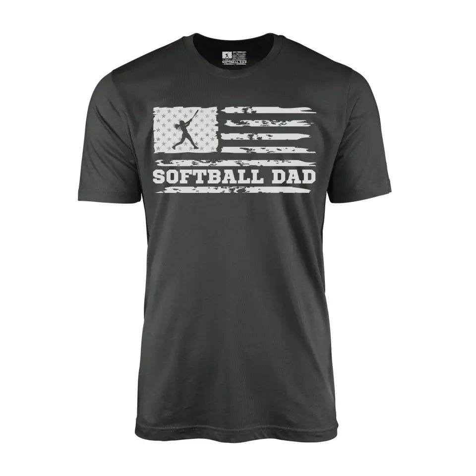 Softball Dad Horizontal Flag on a Men's T-Shirt with a White Graphic