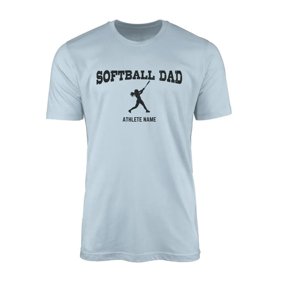 Softball Dad with Softball Player Icon and Softball Player Name on a Men's T-Shirt with a Black Graphic