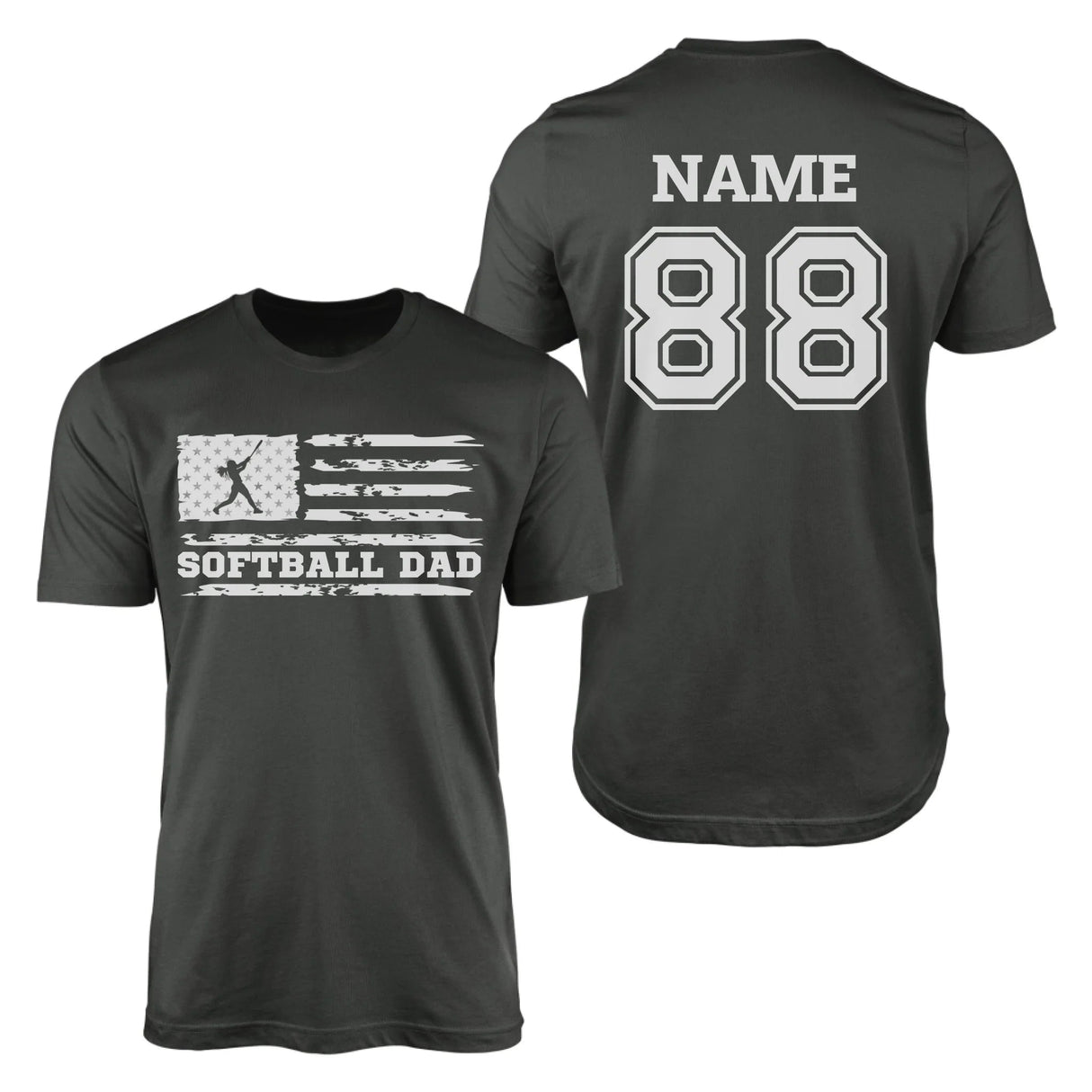 Softball Dad Horizontal Flag With Softball Player Name on a Men's T-Shirt with a White Graphic