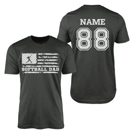 Softball Dad Horizontal Flag With Softball Player Name on a Men's T-Shirt with a White Graphic