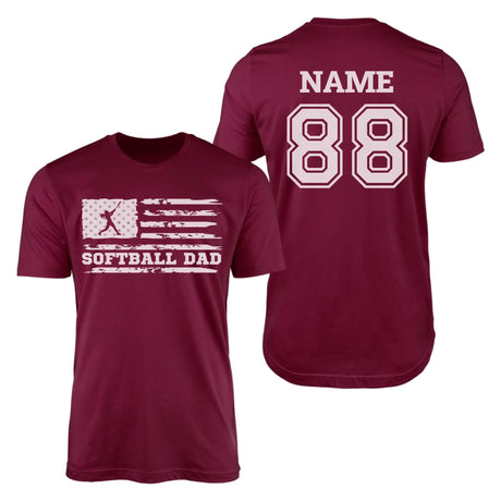 Softball Dad Horizontal Flag With Softball Player Name on a Men's T-Shirt with a White Graphic
