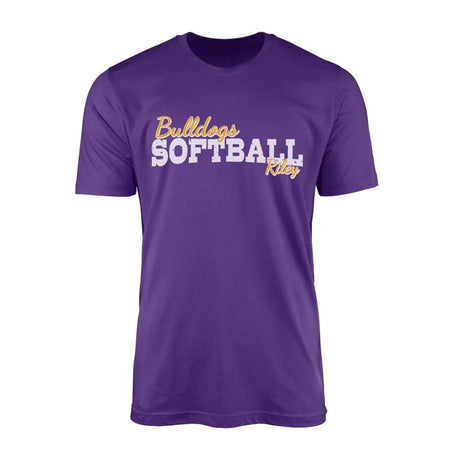 Custom Softball Mascot and Softball Player Name on a Men's T-Shirt with a White Graphic