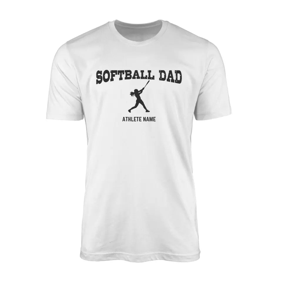 Softball Dad with Softball Player Icon and Softball Player Name on a Men's T-Shirt with a Black Graphic
