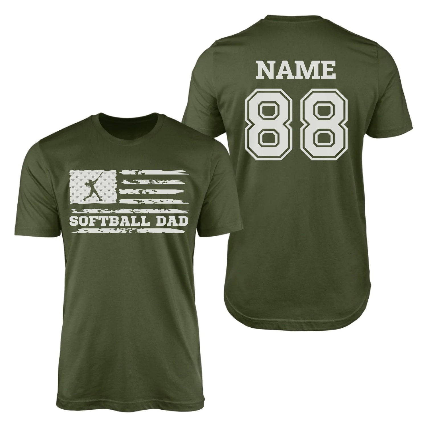 Softball Dad Horizontal Flag With Softball Player Name on a Men's T-Shirt with a White Graphic