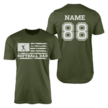 Softball Dad Horizontal Flag With Softball Player Name on a Men's T-Shirt with a White Graphic