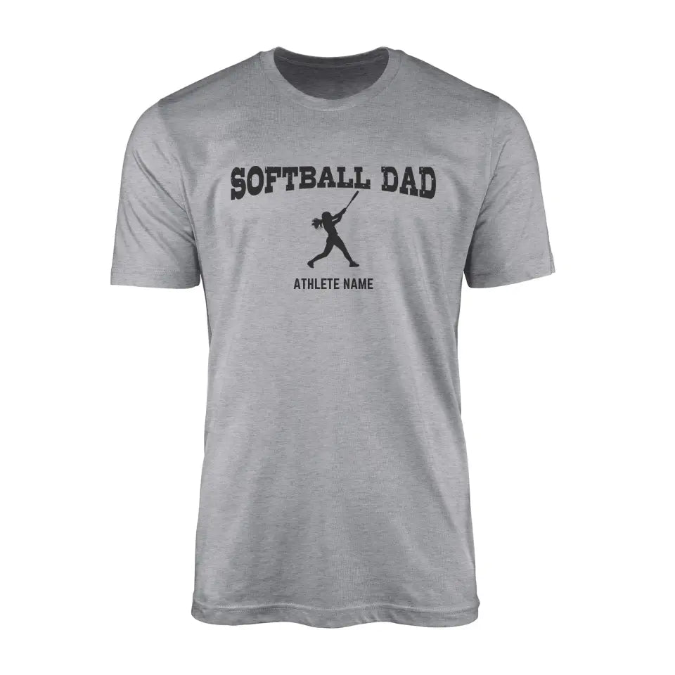 Softball Dad with Softball Player Icon and Softball Player Name on a Men's T-Shirt with a Black Graphic