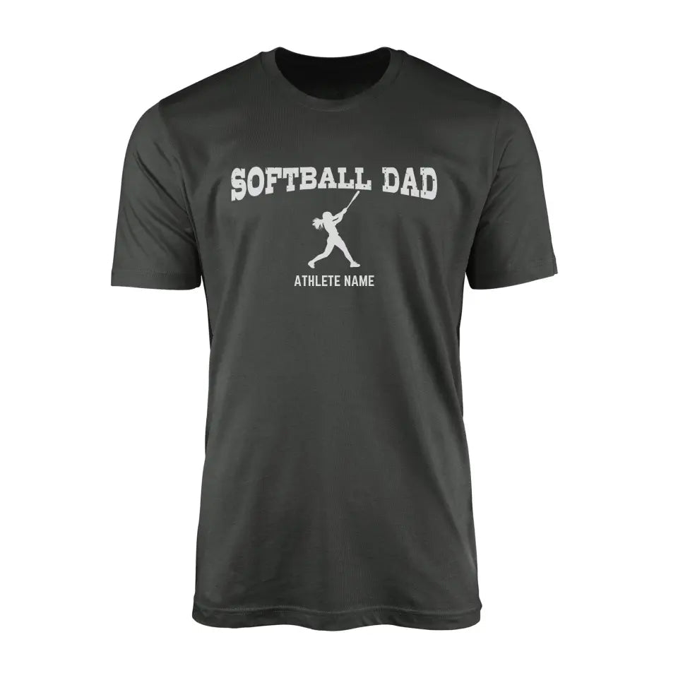 Softball Dad with Softball Player Icon and Softball Player Name on a Men's T-Shirt with a White Graphic